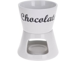 Excellent Houseware Chocoladefondue - 12,5 x 15,5 cm - wit - met vorken - porselein - moederdag - cadeau