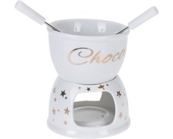 Excellent Houseware Chocoladefondue - 12,5 x 15,5 cm - wit - met vorken - porselein - moederdag - cadeau
