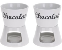 Excellent Houseware Chocoladefondue - 2x - 12,5 x 15,5 cm - wit - met vorken