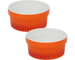 Excellent Houseware Creme brulee schaaltjes - bakjes - 2x stuks - oranje - Dia 9 cm - porselein - Tapas schaaltjes
