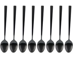 Excellent Houseware Dessertlepels - Lange Koffielepels - 8x - zwart - RVS - 18 cm - latte macchiato / snoirbet lepels