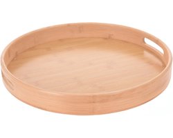 Excellent Houseware Dienblad - bamboe - rond - Dia 40 cm - met handvaten - Serveerblad