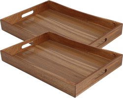 Excellent Houseware dienblad van bamboe hout - 2x - 50 x 35 x 6 cm - bruin - Hoge opstaande rand - voor glazen en kopjes