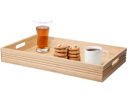 Excellent Houseware dienblad van bamboe hout - 50 x 30 x 6.5 cm - naturel - Hoge opstaande rand - voor glazen en kopjes
