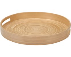 Excellent Houseware Dienblad van bamboe - Rond - D35 x H5 cm - naturel - hoge opstaande rand - voor glazen en kopjes