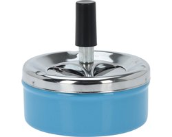 Excellent Houseware Draai asbak - druk asbak - rond metaal - 10 cm - blauw - binnen en buiten gebruik