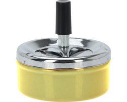 Excellent Houseware Draai asbak - druk asbak - rond metaal - 10 cm - geel - binnen en buiten gebruik