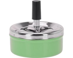 Excellent Houseware Draai asbak - druk asbak - rond metaal - 10 cm - groen - binnen en buiten gebruik