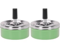 Excellent Houseware Draai asbak - Set van 2x stuks - druk asbak - rond metaal - 10 cm - groen - binnen en buiten gebruik