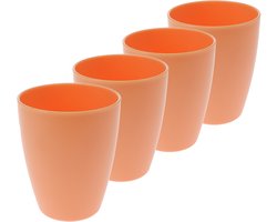 Excellent Houseware drinkbekers van onbreekbaar kunststof - 4x - 340 ml - oranje - kinderen - Limonade bekers - Campingservies - picknickservies
