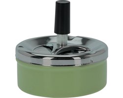 Excellent Houseware Druk en draai tafel asbak metaal groen chrome - 9 x 5 cm - roterende druksluiting - geschikt voor binnen en buiten
