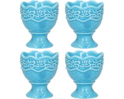 Excellent Houseware Eierdop - 4x - porselein - pastel blauw - 5,5 x 6,5 cm