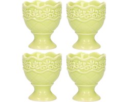 Excellent Houseware Eierdop - 4x - porselein - pastel groen - 5,5 x 6,5 cm