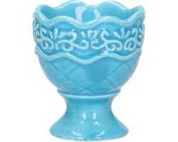 Excellent Houseware Eierdop - 6x - porselein - pastel blauw - 5,5 x 6,5 cm