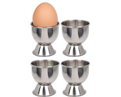 Excellent Houseware Eierdopjes - zilver - RVS /metaal - set 4x stuks - brede onderzijde
