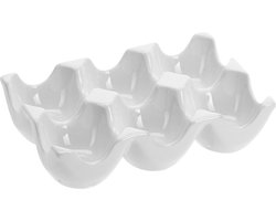 Excellent Houseware eiertray/houder voor 6 eieren - wit - porselein - 15 x 10 x 36 cm
