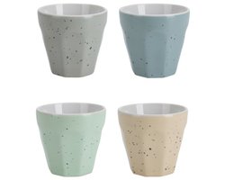 Excellent Houseware Espresso Koffiekopjes - 4x stuks - porselein - 90 ml - kleuren mix
