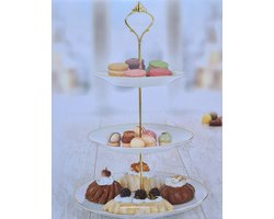 Excellent houseware -Etagere 3 lagen / Presenteerschaal - porselein,metaal 22,5x18x15 cm