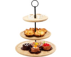 Excellent Houseware Etagere bamboe hout - 3-laags - presenteer/serveer schalen - D28 x H40 cm - high tea