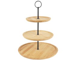 Excellent Houseware Etagere bamboe hout - 3-laags - presenteer/serveer schalen - D28 x H40 cm - high tea