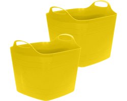 Excellent Houseware Flexibele emmer - 2x - geel - 25 liter - kunststof - vierkant - 35 x 38 cm