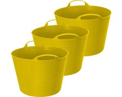 Excellent Houseware Flexibele emmer - 3x - geel - 27 liter - kunststof - 40 x 35 cm