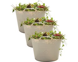 Excellent houseware Flexibele kuip / emmer - 3x - beige - 15 liter - kunststof - 35 x 28 cm