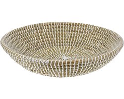 Excellent Houseware Fruitschaal/fruitmand Rattan - gevlochten riet - D35 x H8 cm - naturel - rond - opberg mandjes