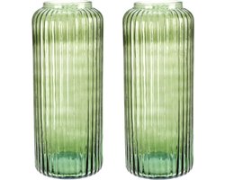 Excellent Houseware glazen vaas / bloemen vazen - 2 st - groen - 15 x 37 cm