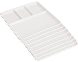 Excellent Houseware Gourmetbord - 8x - 4 vakjes - vierkant - wit - porselein - D25 cm - Fonduebord/barbecue bord