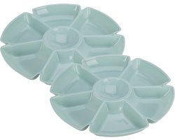 Excellent Houseware Hapjes / chips serveerschaal - 2x - lichtblauw - D29 cm - vakjes dienblad - kunststof