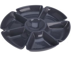 Excellent Houseware Hapjes / chips serveerschaal - donkergrijs - D29 cm - vakjes dienblad - kunststof