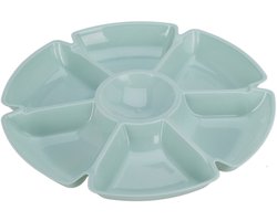Excellent Houseware Hapjes / chips serveerschaal - lichtblauw - D29 cm - vakjes dienblad - kunststof