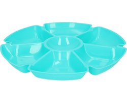 Excellent Houseware Hapjes/chips serveerschaal - ijsblauw - D29 cm - vakjes dienblad - kunststof