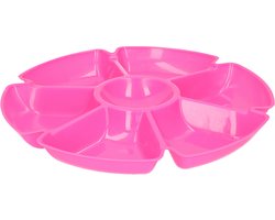Excellent Houseware Hapjes/chips serveerschaal - roze - D29 cm - vakjes dienblad - kunststof