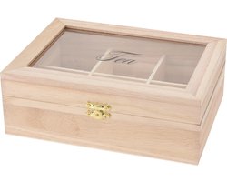Excellent Houseware houten theedoos 6-vaks 21 x 16 x 8 cm - Theekisten