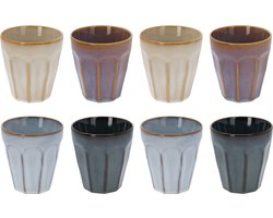 Excellent Houseware Keine luxe gekleurde porseleinen koffiekopjes - set 8x stuks - 250 ml - Lungo bekers