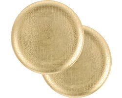 Excellent Houseware kerstdiner/diner onderborden- 2x- rond- goud -33cm -krokodil