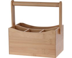 Excellent Houseware Keuken gerei rekje/aanrecht spullen organizer - 20 x 14 x 24 cm - bamboe hout - met hengsel