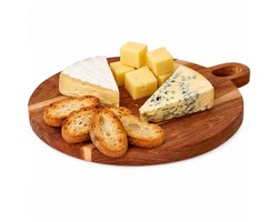 Excellent Houseware Keuken snijplank - Dia 30 cm - teak hout - serveerplank - broodplank - tapas - hapjes - rond - 2 cm dik