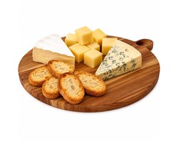 Excellent Houseware Keuken snijplank - Dia 40 cm - teak hout - serveerplank - broodplank - tapas - hapjes - rond - 2 cm dik