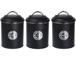Excellent Houseware Keuken voorraad blikken - 3x stuks - zwart - suiker - thee - koffie - 11 x 16 cm - Vintage look