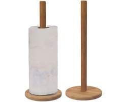 Excellent Houseware Keukenrolhouder - 2x stuks - bamboe hout - D14 x H32 cm