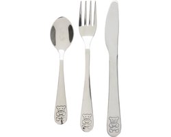 Excellent Houseware Kinder Bestekset Beer - roze doosje - kraamcadeau - 3-delig - zilver - RVS - bestek voor kinderen