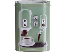 Excellent Houseware Koffie bewaarblik - metaal - retro print groen - 13 x 8 x 19 cm - cups / bonen / filterkoffie