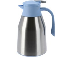 Excellent Houseware Koffiekan thermoskan - 1L - dubbelwandig - kunststof - blauw - D14,5 x H26 cm
