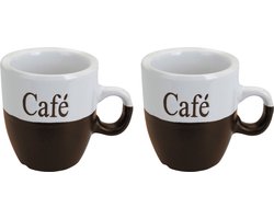 Excellent Houseware Koffiemok set - 2x stuks - donkerbruin - keramiek - 150 ml