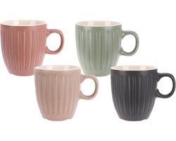 Excellent Houseware Koffiemok / theemok Line - 4x - kleurenmix - 150 ml - mokken - kerammiek - tas