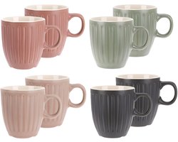 Excellent Houseware Koffiemok / theemok Line - 8x - kleurenmix - 150 ml - mokken - kerammiek - tas