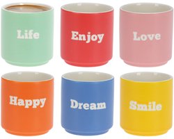 Excellent Houseware Koffiemokken - 6x stuks - 180 ml - mix kleuren - porselein - espresso glazen